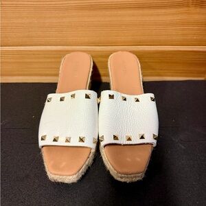 White Espadrille Slides with Gold Studs